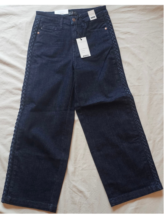 Judy Blue Denim - Women's Judy Blue Wide Leg Jeans Size 1 Dark Blue Braided Detail